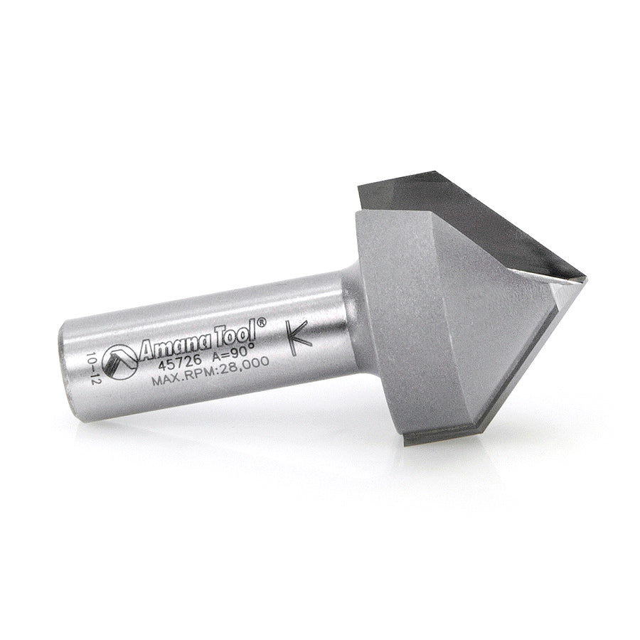 Amana Tool. V Groove Router Bit | 90°x 1 1⁄4 Dia x 3⁄4 x 1⁄2" Shank | 45726 