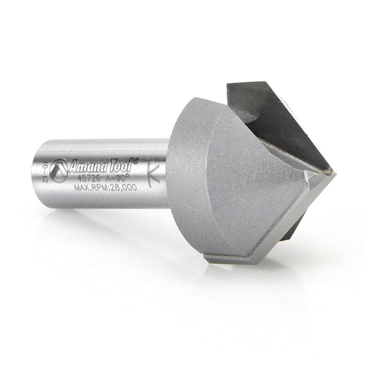 Amana Tool. V Groove Router Bit | 90°x 1 1⁄4 Dia x 3⁄4 x 1⁄2" Shank | 45726 