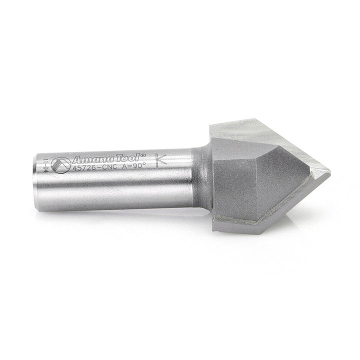 Amana Tool. V Groove CNC Router Bit | 90° x 1 1⁄4 Dia x 3⁄4 x 1⁄2" Shank | 45726-CNC 