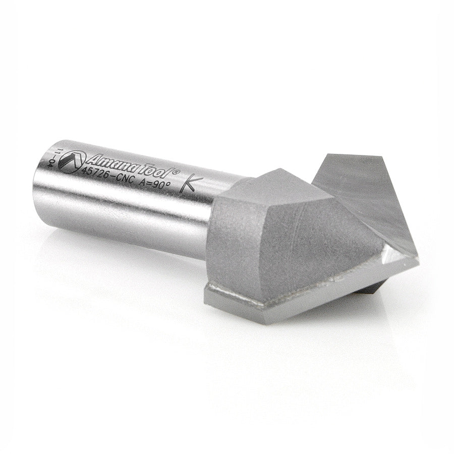 Amana Tool. V Groove CNC Router Bit | 90° x 1 1⁄4 Dia x 3⁄4 x 1⁄2" Shank | 45726-CNC 