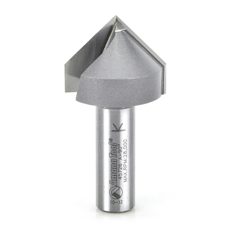 Amana Tool. V Groove CNC Router Bit | 90° x 1 1⁄4 Dia x 3⁄4 x 1⁄2" Shank | 45726-CNC 