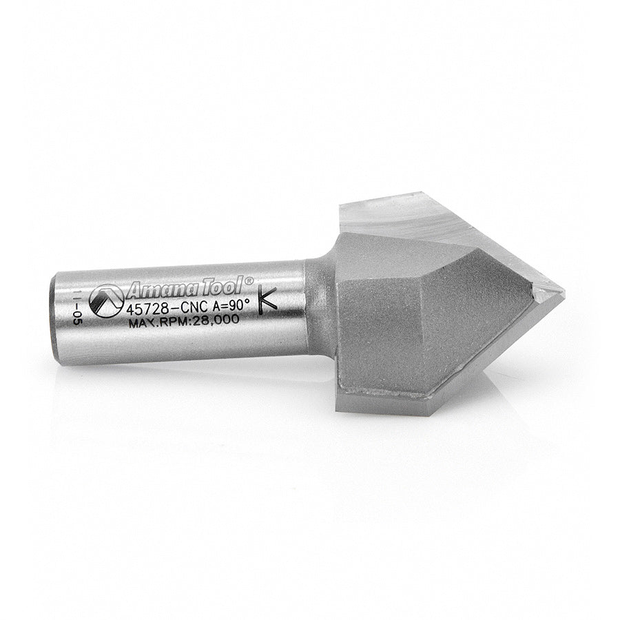 Amana Tool. V Groove CNC Router Bit | 90° x 1 1⁄2 Dia x 1" x 1⁄2 Shank | 45728-CNC 