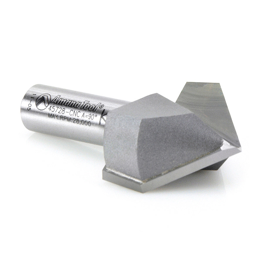 Amana Tool. V Groove CNC Router Bit | 90° x 1 1⁄2 Dia x 1" x 1⁄2 Shank | 45728-CNC 