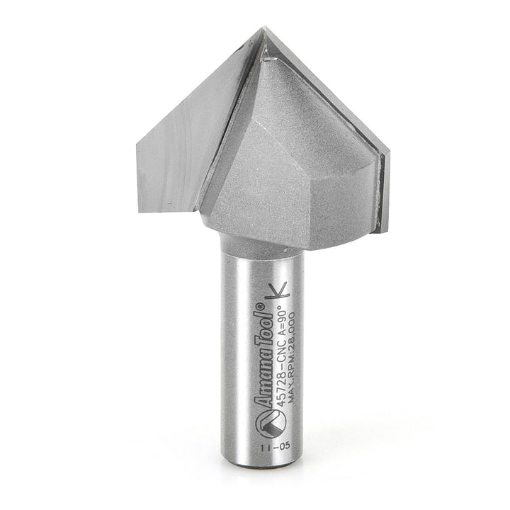 Amana Tool. V Groove CNC Router Bit | 90° x 1 1⁄2 Dia x 1" x 1⁄2 Shank | 45728-CNC 