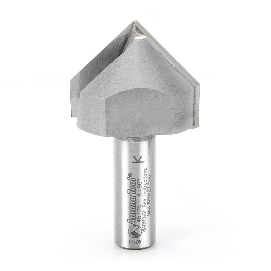 Amana Tool. V Groove Router Bit | 90°x 1 1⁄2 Dia x 1" x 1⁄2 Shank | 45728