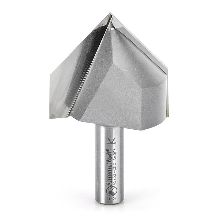 Amana Tool. V Groove CNC Router Bit | 90° x 2" Dia x 1 3⁄4 x 1⁄2 Shank | 45732-CNC 