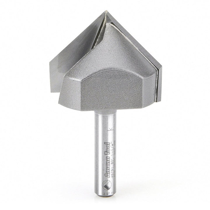 Amana Tool. V Groove Router Bit | 90°x 1 1⁄4 Dia x 15⁄16 x 1⁄4" Shank | 45751 