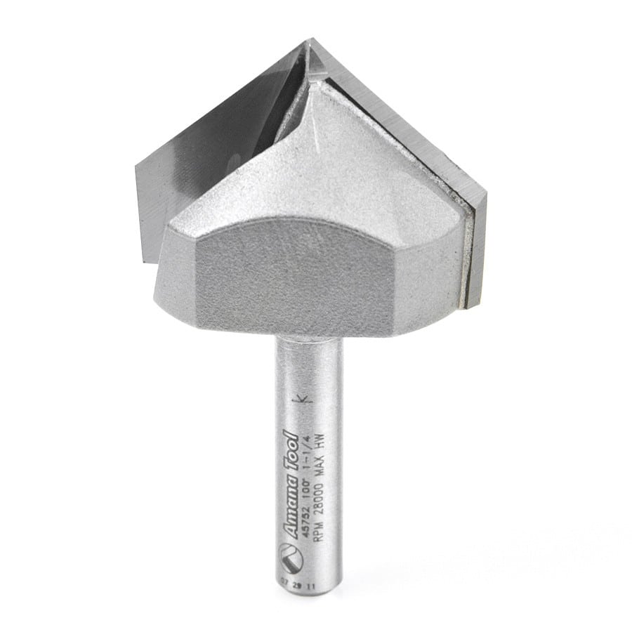 Amana Tool. V Groove Router Bit | 100°x 1 1⁄4 Dia x 53⁄64 x 1⁄4" Shank | 45752