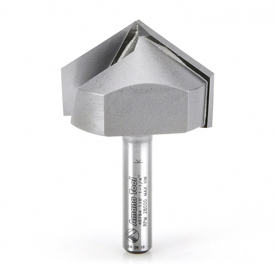 Amana Tool. V Groove Router Bit | 110°x 1 1⁄4 Dia x 47⁄64 x 1⁄4" Shank | 45754 