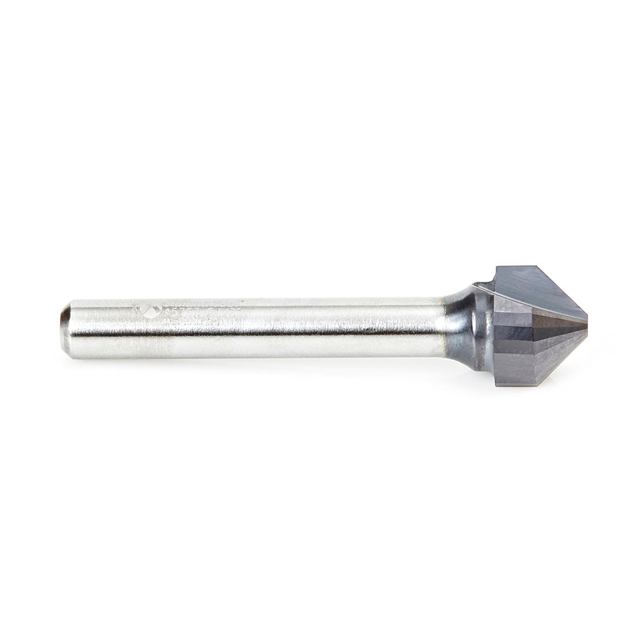 Amana Tool. Double Edge Folding 'V' Groove (TCM) Router Bit | 90°x 0.090 Tip x 1⁄2 Dia x 3⁄8 x 1⁄4" Shank | 45762 