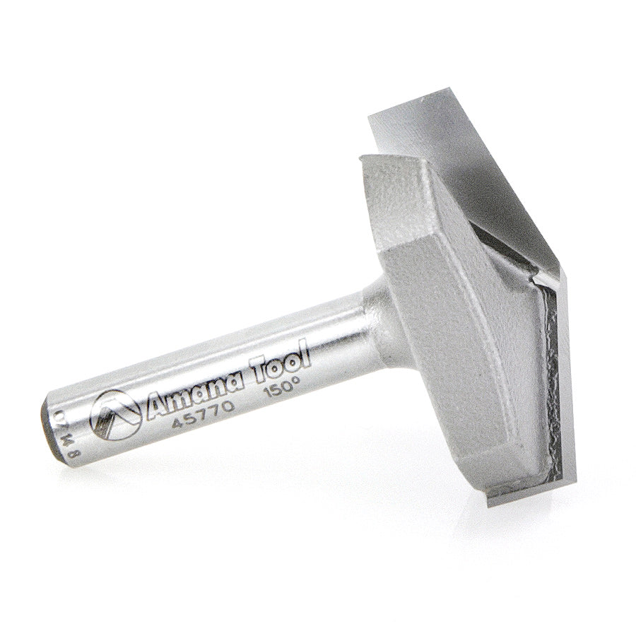 Amana Tool. V Groove Router Bit | 150°x 1 1⁄4 Dia x 7⁄16 x 1⁄4" Shank | 45770 