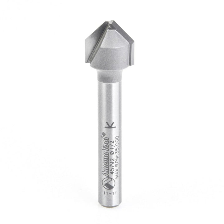 Amana Tool. Double Edge Folding 'V' Groove (ACM) Router Bit | 90°x 0.090 Tip x 1⁄2 Dia x 3⁄8 x 1⁄4" Shank | 45792 