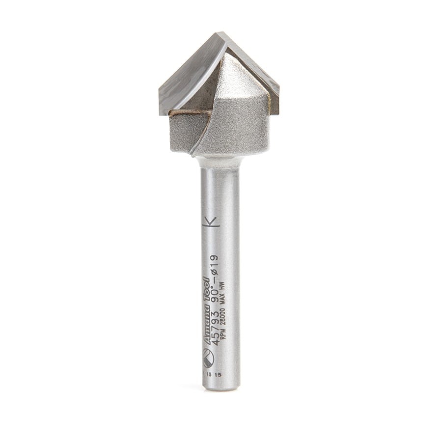 Amana Tool. Double Edge Folding 'V' Groove (ACM) Router Bit | 90°x 0.118 Tip x 3⁄4 Dia x 17⁄32 x 1⁄4" Shank | 45793 