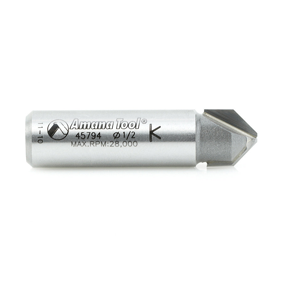 Amana Tool. Double Edge Folding 'V' Groove (ACM) CNC Router Bit | 45° x 0.090 Tip x 1⁄2 Dia x 3⁄8 x 1⁄2" Shank | 45794 