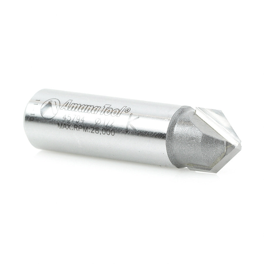 Amana Tool. Double Edge Folding 'V' Groove (ACM) CNC Router Bit | 45° x 0.090 Tip x 1⁄2 Dia x 3⁄8 x 1⁄2" Shank | 45794 