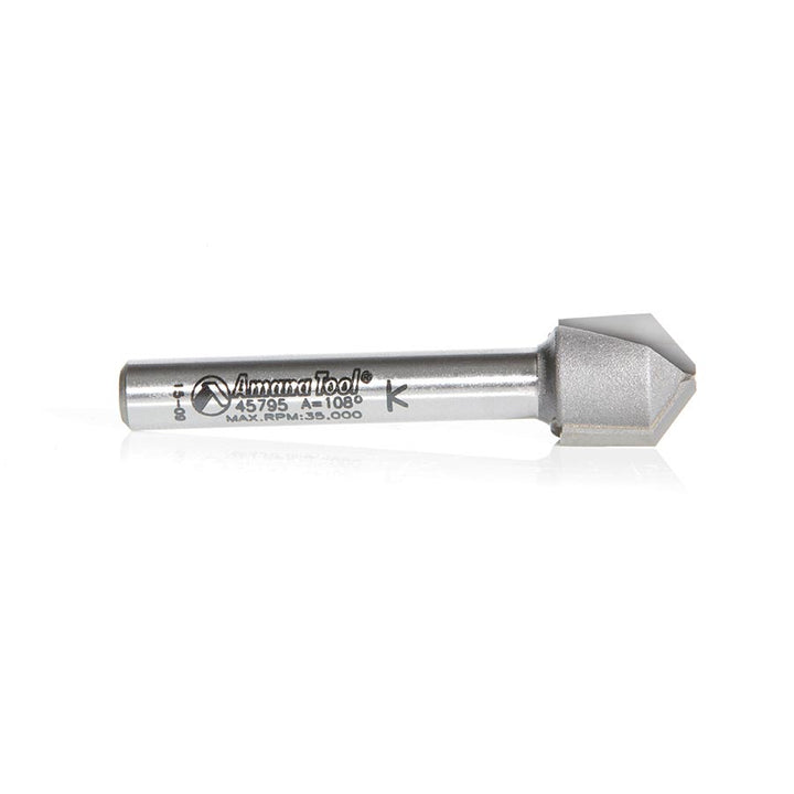 Amana Tool. Double Edge Folding 'V' Groove (ACM) Router Bit | 108°x 0.090 Tip x 3⁄8 x 1⁄2 Dia x 1⁄4" Shank | 45795 