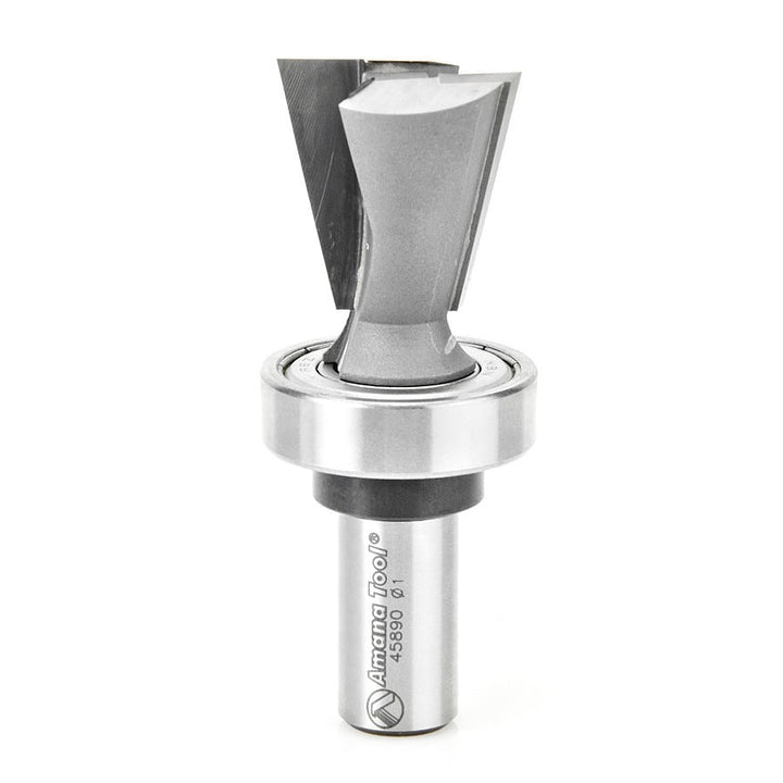 Amana Tool. Dovetail Router Bit | 14°x 1" Dia x 1" x 1⁄2 Shank with Upper BB | 45890 