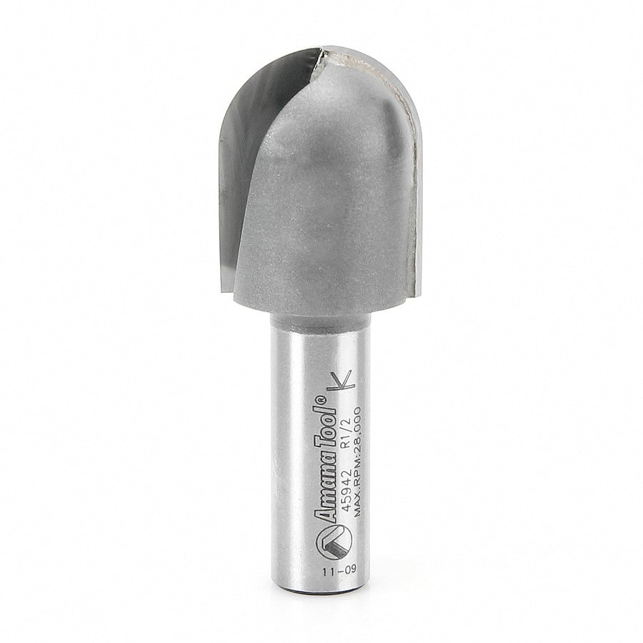 Amana Tool. Core Box Router Bit | 1⁄2 Radius x 1 Dia x 1 1⁄4 x 1⁄2"Shank | 45942 