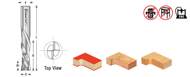 Amana Tool. Compression Spiral CNC Router Bit for MDF⁄Laminate | 1⁄2 Dia x 1 1⁄4 x 1⁄2" Shank | 46188 