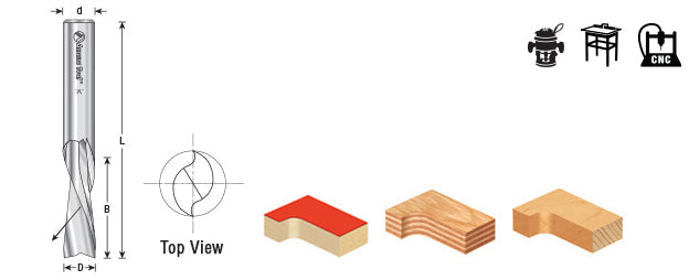 Amana Tool. Spiral Plunge Down-Cut CNC Router Bit | 1⁄4 Dia x 3⁄4 x 1⁄4" Shank | 46202