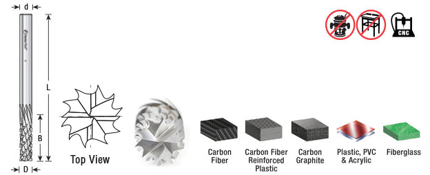 Amana Tool. Carbon Graphite &amp; Carbon Fiber Panel Cutting CNC Router Bit | 3⁄8 Dia x 1 1⁄8 x 3⁄8 Shank x 3 1⁄2" Long Down-Cut | 46266 