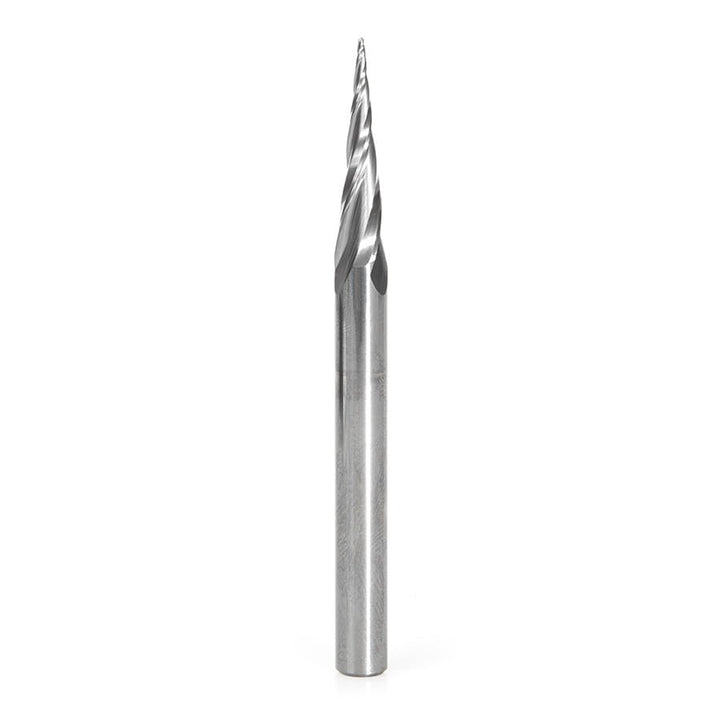 Amana Tool. Carving Tapered Ball Nose CNC Router Bit | 6.2° x 1⁄32 Dia x 1⁄64 Radius x 1 x 1⁄4 Shank x 3" Long | 46280-U Uncoated