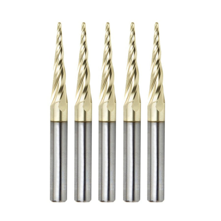 Amana Tool. Carving Tapered Ball Nose CNC Router Bit | 5.4° x 1⁄16 Dia x 1⁄32 Radius x 1 x 1⁄4 Shank x 3" Long | 46282-5 Units 