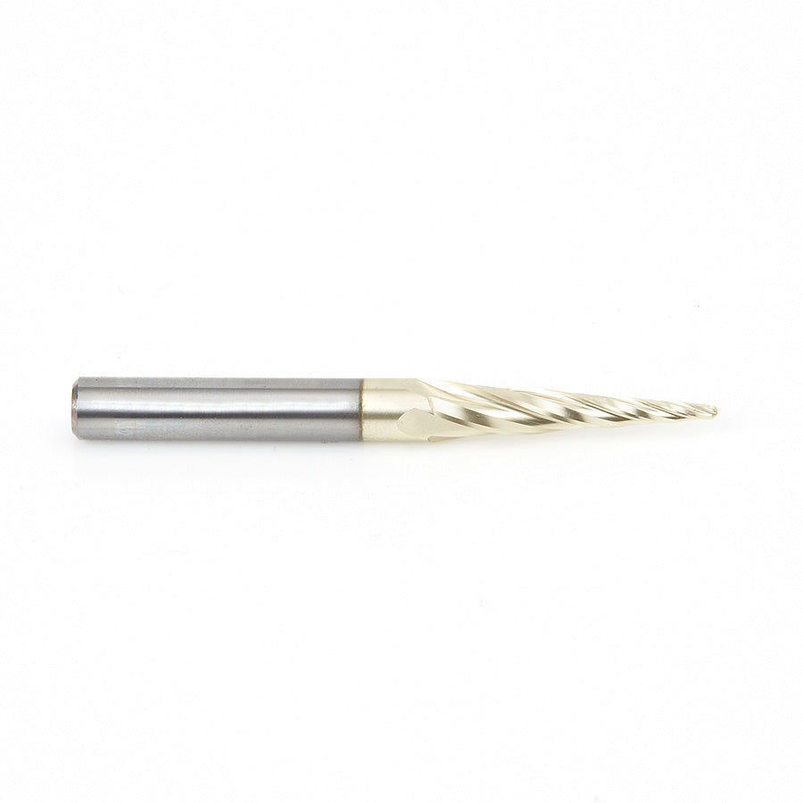 Amana Tool. Carving Tapered Ball Nose CNC Router Bit | 5.4° x 1⁄16 Dia x 1⁄32 Radius x 1 x 1⁄4 Shank x 3" Long | 46282 