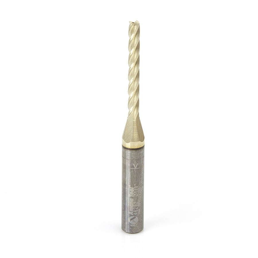 Amana Tool. Carving Flat Bottom CNC Router Bit | 0.10° x 1⁄8 Dia x 1 3⁄32 x 1⁄4 Shank x 2 1⁄2" Long | 46292 