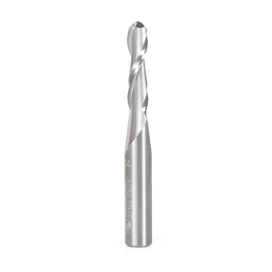 Amana Tool. Spiral Ball Nose CNC Router Bit | 3⁄32 Radius x 3⁄16 Dia x 3⁄4 x 1⁄4 Shank x 2" Long | 46425 