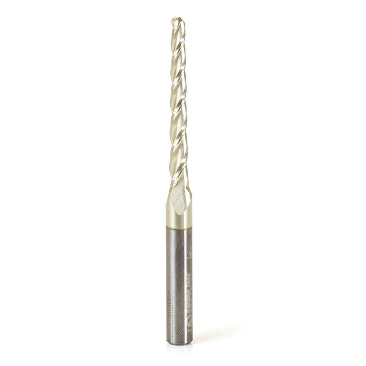 Amana Tool. Carving Tapered Ball Nose CNC Router Bit | 1° x 3.2 Dia x 1.6 Radius x 38 x 6 Shank x 75mm Long | 46474