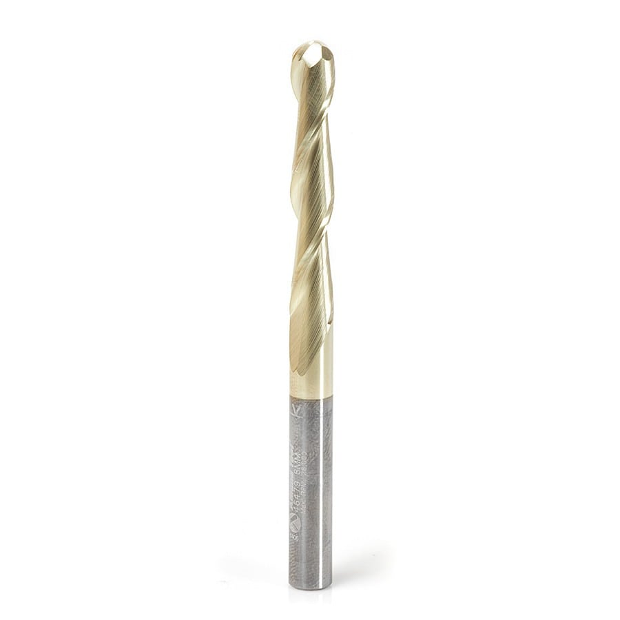 Amana Tool. Carving Straight Ball Nose CNC Router Bit | 0.10° x 6.0 Dia x 3.0 Radius x 38 x 6 Shank x 75mm Long | 46479 