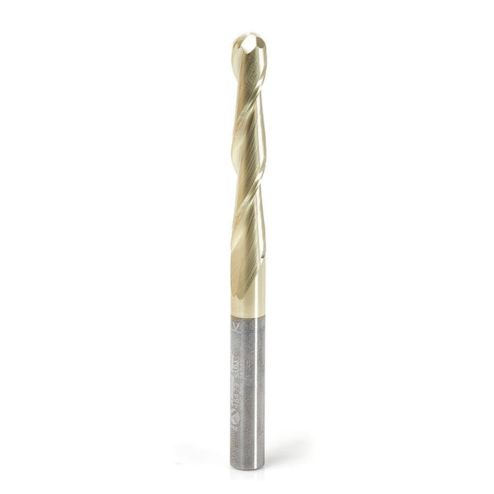 Amana Tool. Carving Straight Ball Nose CNC Router Bit | 0.10° x 6.0 Dia x 3.0 Radius x 38 x 6 Shank x 75mm Long | 46479 