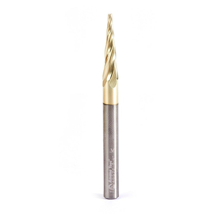 Amana Tool. Carving Flat Bottom CNC Router Bit | 5.4° x 1⁄16 Dia x 1 x 1⁄4 Shank x 3" Long | 46572 