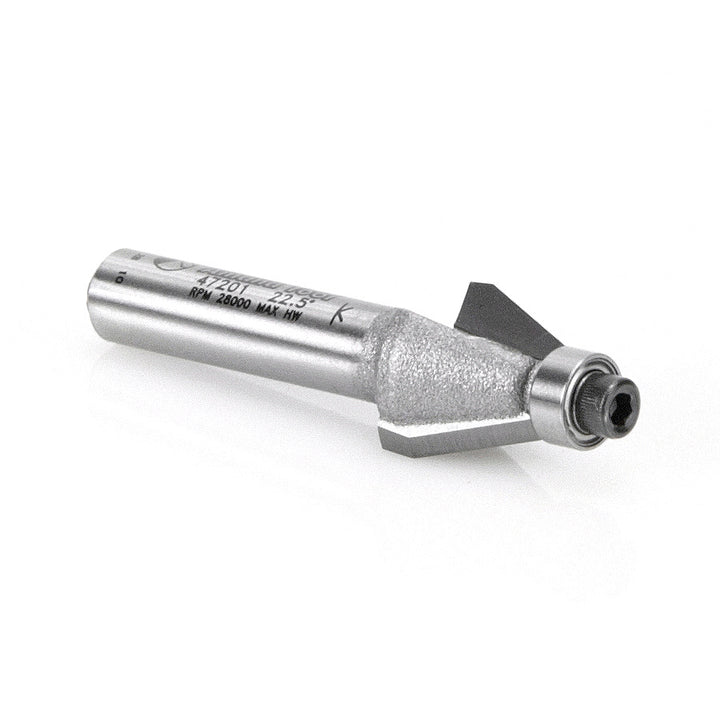 Amana Tool. Bevel Trim Router Bit | 22°x 1⁄2 Dia x 3⁄8 x 1⁄4" Shank with BB | 47201 