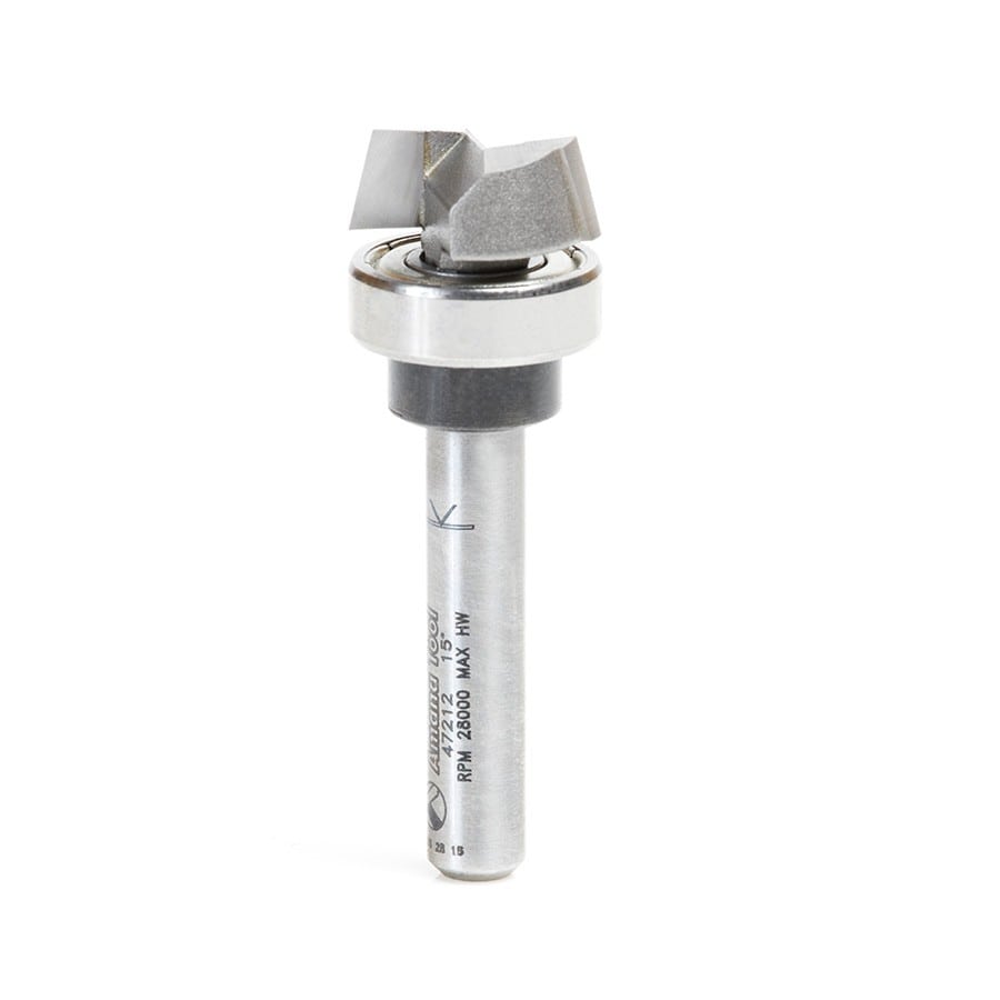 Amana Tool. Bevel Trim Router Bit | 15°x 5⁄8 Dia x 1⁄4 x 1⁄4" Shank with BB | 47212 