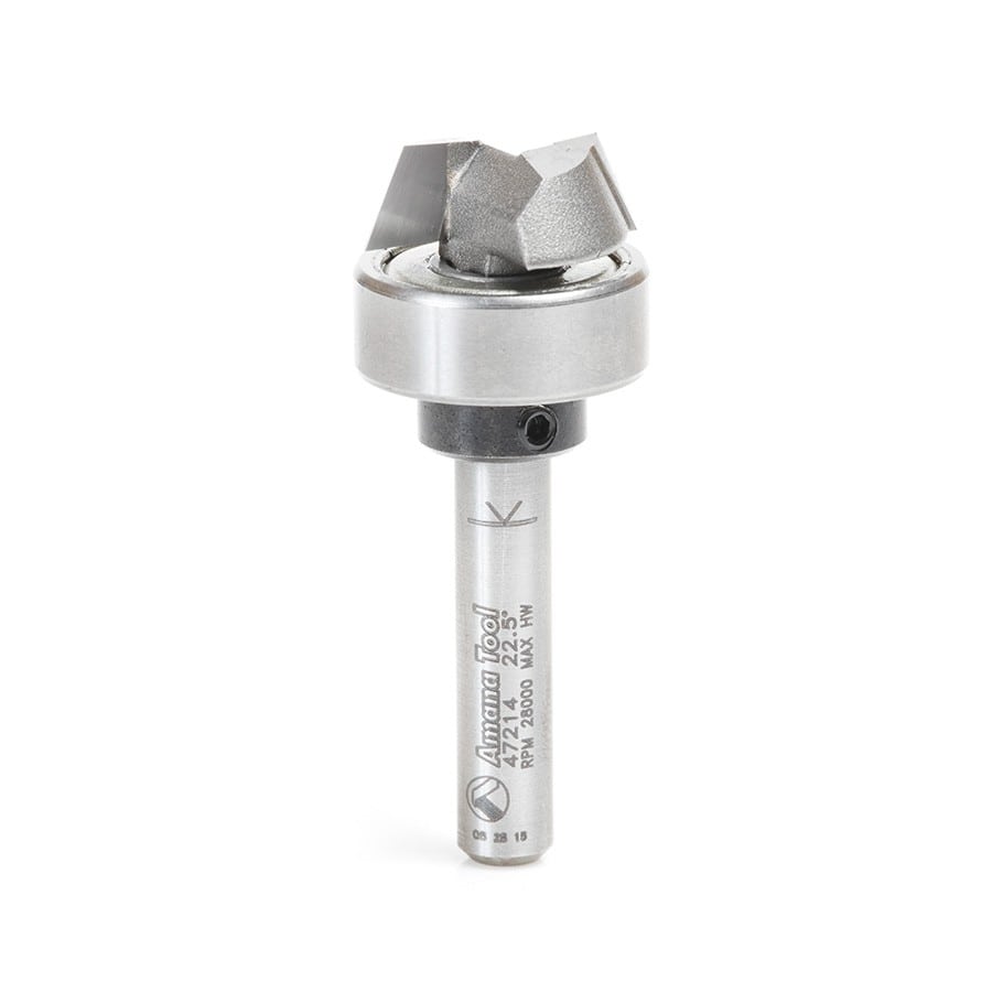 Amana Tool. Bevel Trim Router Bit | 25°x 3⁄4 Dia x 1⁄4 x 1⁄4" Shank with BB | 47214 