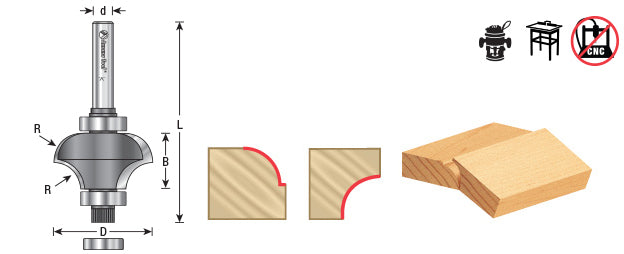 Amana Tool. Matching Corner Round⁄Cove Router Bit | 1⁄4 Radius x 1 1⁄8 Dia x 17⁄32 x 1⁄4 Shank | 49150 