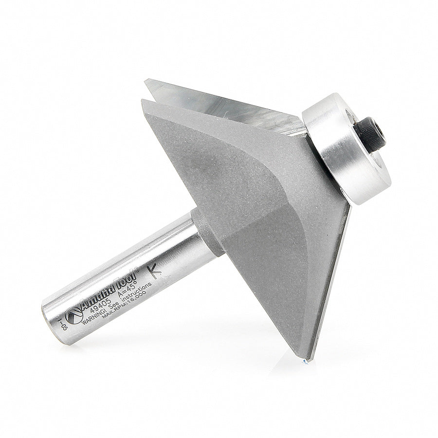 Amana Tool. Chamfer Router Bit | 45 Degree x 3" Dia x 1" x 1⁄2"Shank | 49405 