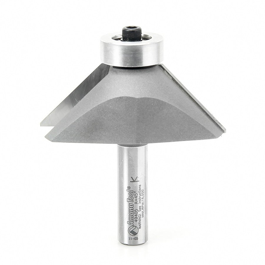 Amana Tool. Chamfer Router Bit | 45 Degree x 3" Dia x 1" x 1⁄2"Shank | 49405 