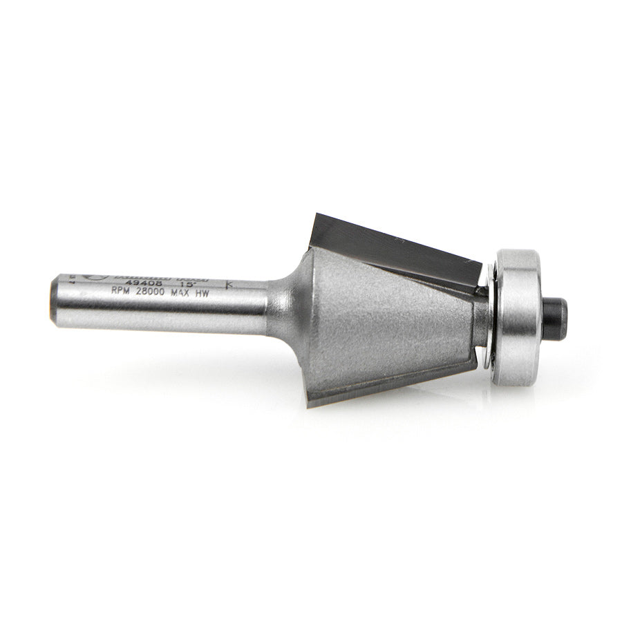 Amana Tool. Chamfer Router Bit | 15 Degree x 27⁄32 Dia x 11⁄16 x 1⁄4"Shank | 49408 