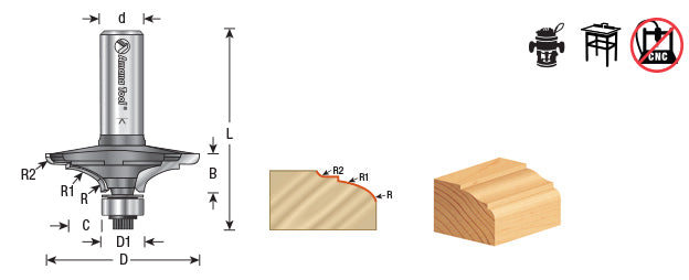 Amana Tool. Door Edge - Front Face Edge Router Bit | 7⁄64 Radius x 1 3⁄4 Dia x 7⁄16 x 1⁄2" Shank | 49536 