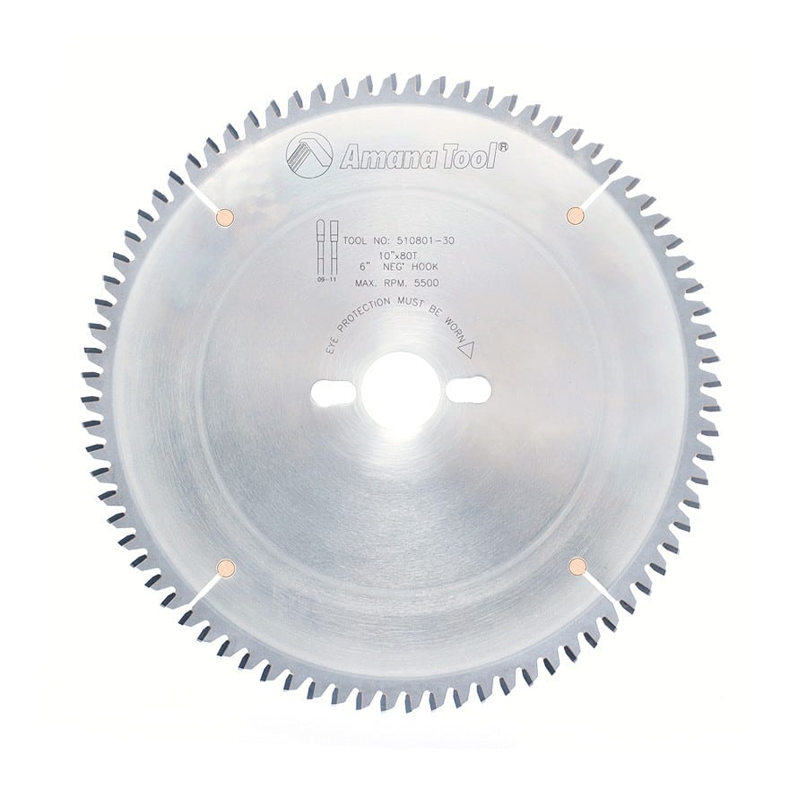 Amana Tool. Thin Aluminum Non-Ferrous Metal Cutting Blade - 10" Dia x 80T TCG - 6° | 510801-30 