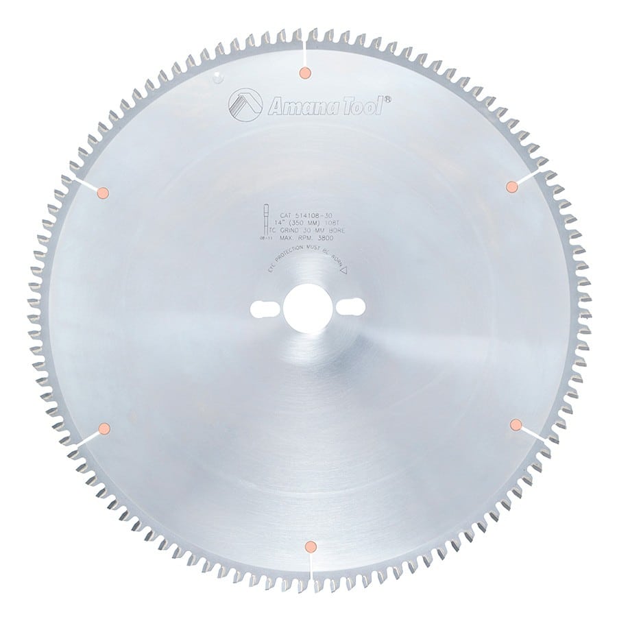 Amana Tool. Thin Aluminum Non-Ferrous Metal Cutting Blade - 14" Dia x 108T TCG - 6° | 514108-30 