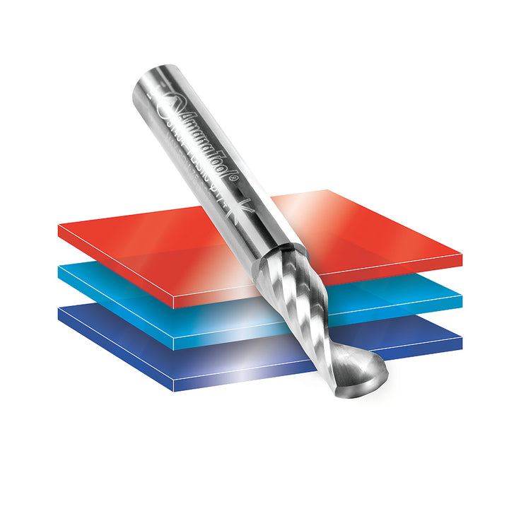 Amana Tool. Aluminum Spiral 'O' Flute Up-Cut CNC Router Bit | 3⁄8 Dia x 1 3⁄8 x 3⁄8 Shank x 3 1⁄2" Long | 51643 