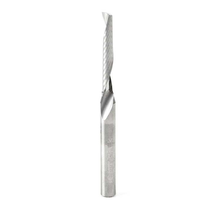 Amana Tool. Plastic Cutting Spiral 'O' Flute CNC Router Bit | 3⁄16 Dia x 1 1⁄4 x 1⁄4 Shank x 3" Long Up-Cut | 51418 