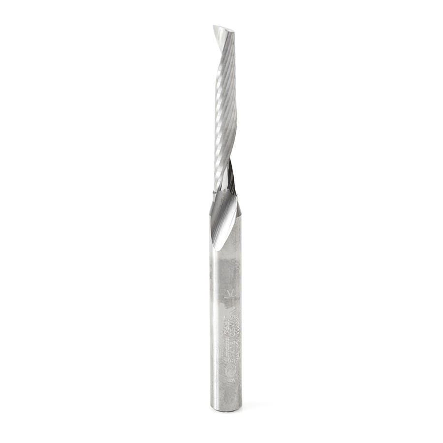 Amana Tool. Plastic Cutting Spiral 'O' Flute CNC Router Bit | 3⁄16 Dia x 1 1⁄4 x 1⁄4 Shank x 3" Long Up-Cut | 51418 