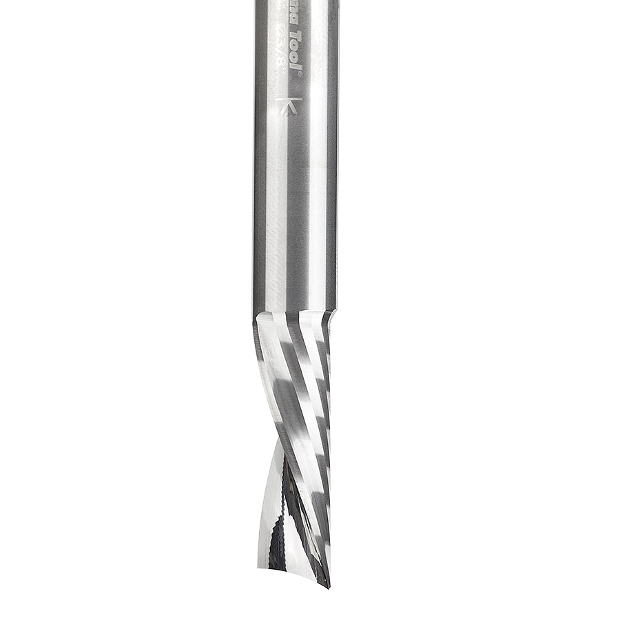 Amana Tool. Plastic Cutting Spiral 'O' Flute Router Bit | 3⁄8 Dia x 1 1⁄8" x 3⁄8 Shank x 3" Long Down-Cut | 51514 