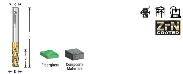 Amana Tool. Glass Reinforced Plastic Cutting CNC Router Bit | 1⁄4 Dia x 3⁄4 x 1⁄4 Shank Down-Cut | 51535 