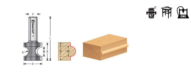 Amana Tool. Bullnose Router Bit | 5⁄64 Radius x 17⁄32 Dia x 1⁄2 x 1⁄4" Shank | 51540 